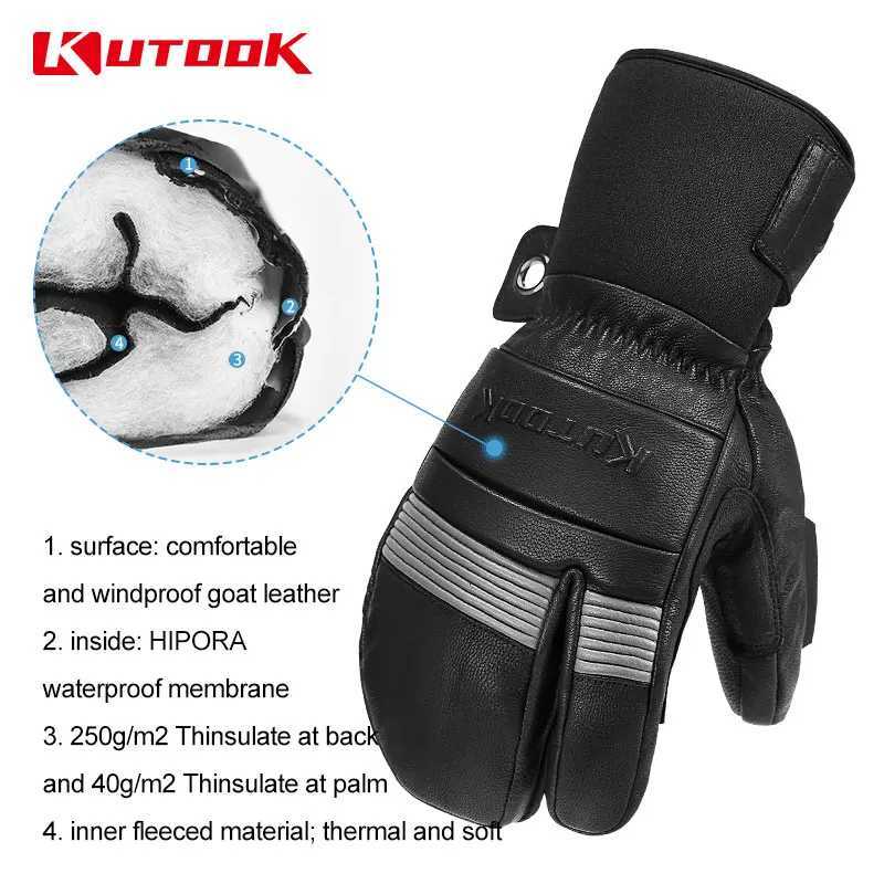 Gloves Ski KUTOOK Thermal Winter Skiing Snowboard Gloves Mittens Leather Outdoor Snow Gloves for Skiing Protection Accessories N260811 - view 4