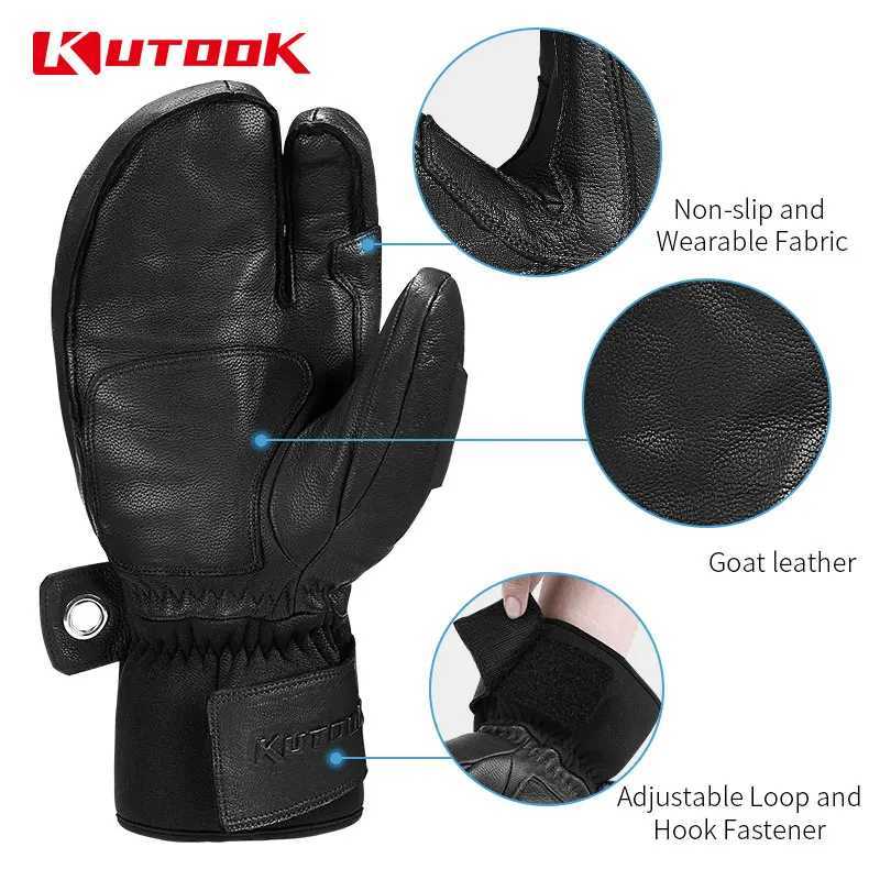 Gloves Ski KUTOOK Thermal Winter Skiing Snowboard Gloves Mittens Leather Outdoor Snow Gloves for Skiing Protection Accessories N260811 - view 5