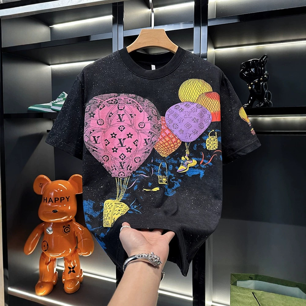 Designer's New Minimalist Casual Versatile And Unique Style High-end Design Hot Air Balloon Cotton Short-sleeved T-shirt For Men Summer's Ne - view 3