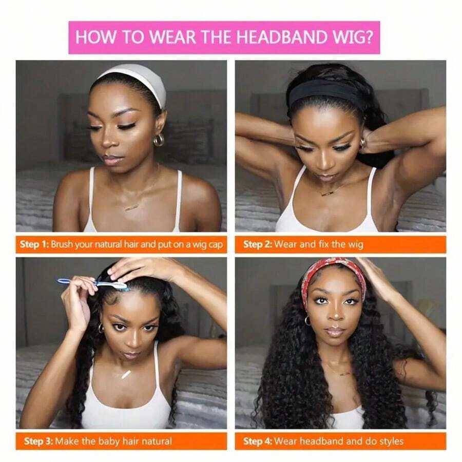 200% Density Headband Wig Human Hair Deep Wave Headband Wigs And Go Glueless None Lace Front Human Hair Headband Wig Hair Wigs Natural Color X260812 - view 8