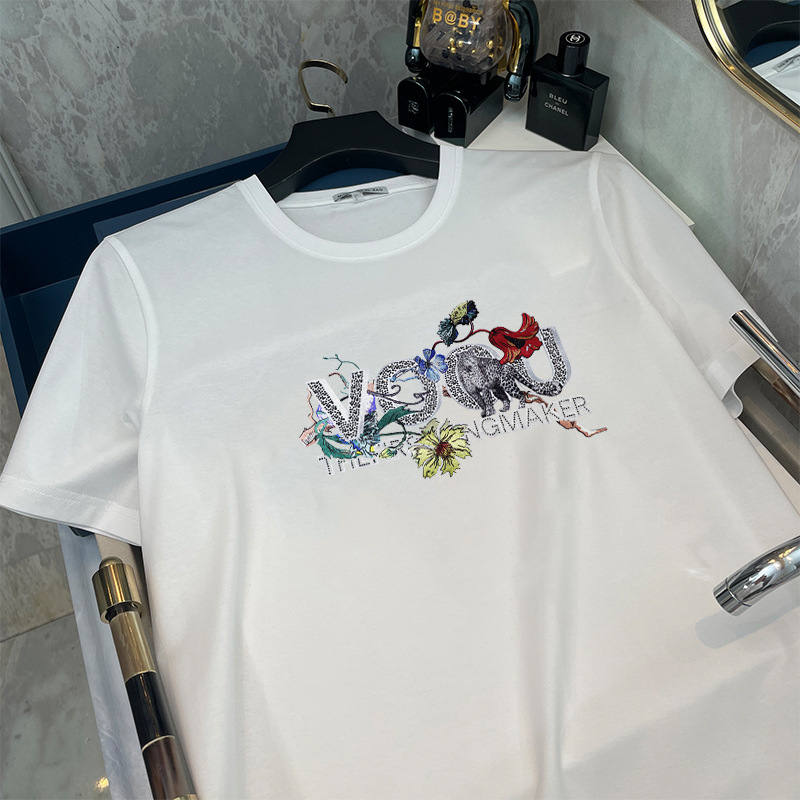 High-end Trendy Brand Men's Short-sleeve T-shirt With Letter And Floral Creative Patterns Niche Design Sophisticated And Unique Fashion Tee - view 3