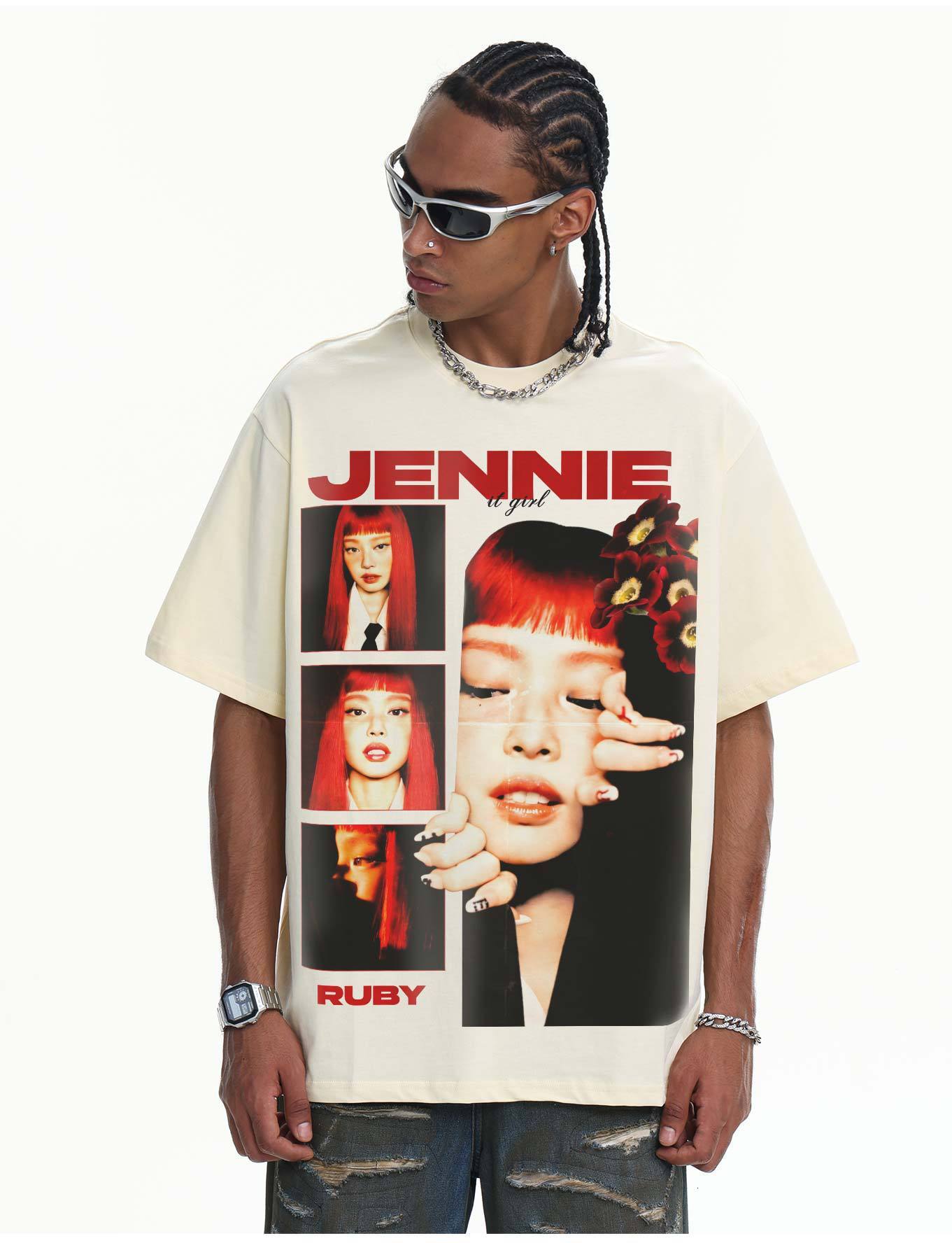 2026 washed T-Shirt Jennie Digital Direct Print 230g Snowflake Heavyweight Drop Shoulder Loose Fit Couple Short Sleeve - view 7
