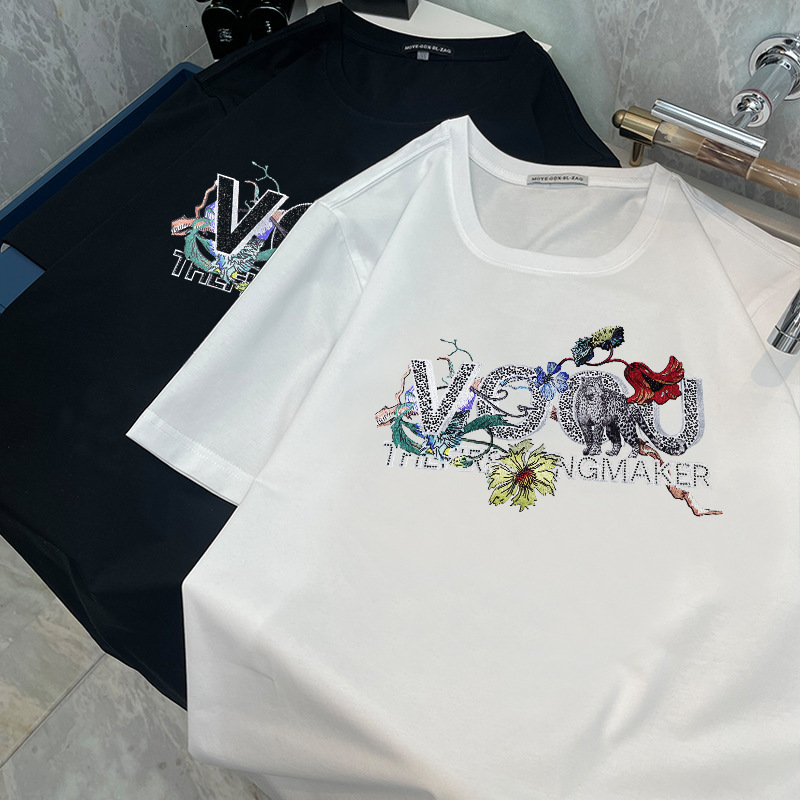 High-end Trendy Brand Men's Short-sleeve T-shirt With Letter And Floral Creative Patterns Niche Design Sophisticated And Unique Fashion Tee - view 5