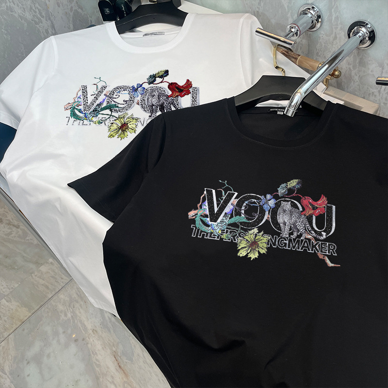 High-end Trendy Brand Men's Short-sleeve T-shirt With Letter And Floral Creative Patterns Niche Design Sophisticated And Unique Fashion Tee