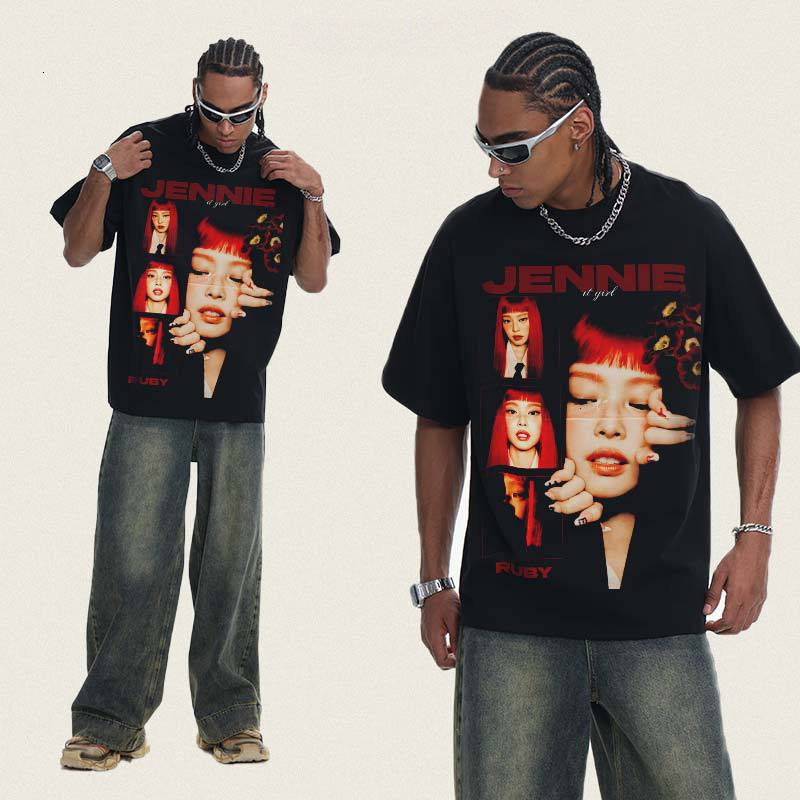 2026 washed T-Shirt Jennie Digital Direct Print 230g Snowflake Heavyweight Drop Shoulder Loose Fit Couple Short Sleeve - view 3