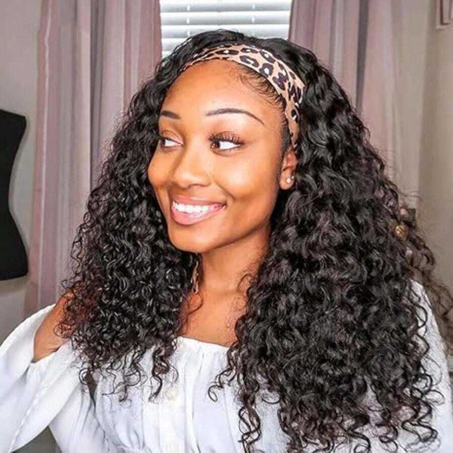 200% Density Headband Wig Human Hair Deep Wave Headband Wigs And Go Glueless None Lace Front Human Hair Headband Wig Hair Wigs Natural Color X260812 - view 9