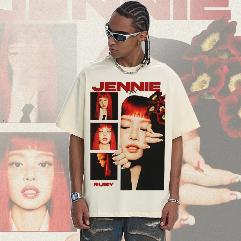 2026 washed T-Shirt Jennie Digital Direct Print 230g Snowflake Heavyweight Drop Shoulder Loose Fit Couple Short Sleeve
