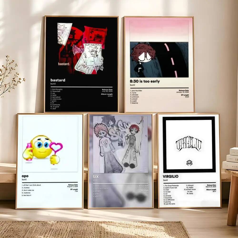 B-bunii Album Cover Painting Calligraphy Vintage Aesthetic Poster Canvas Print Trendy High-Fashion Wall Decor 26Y0812