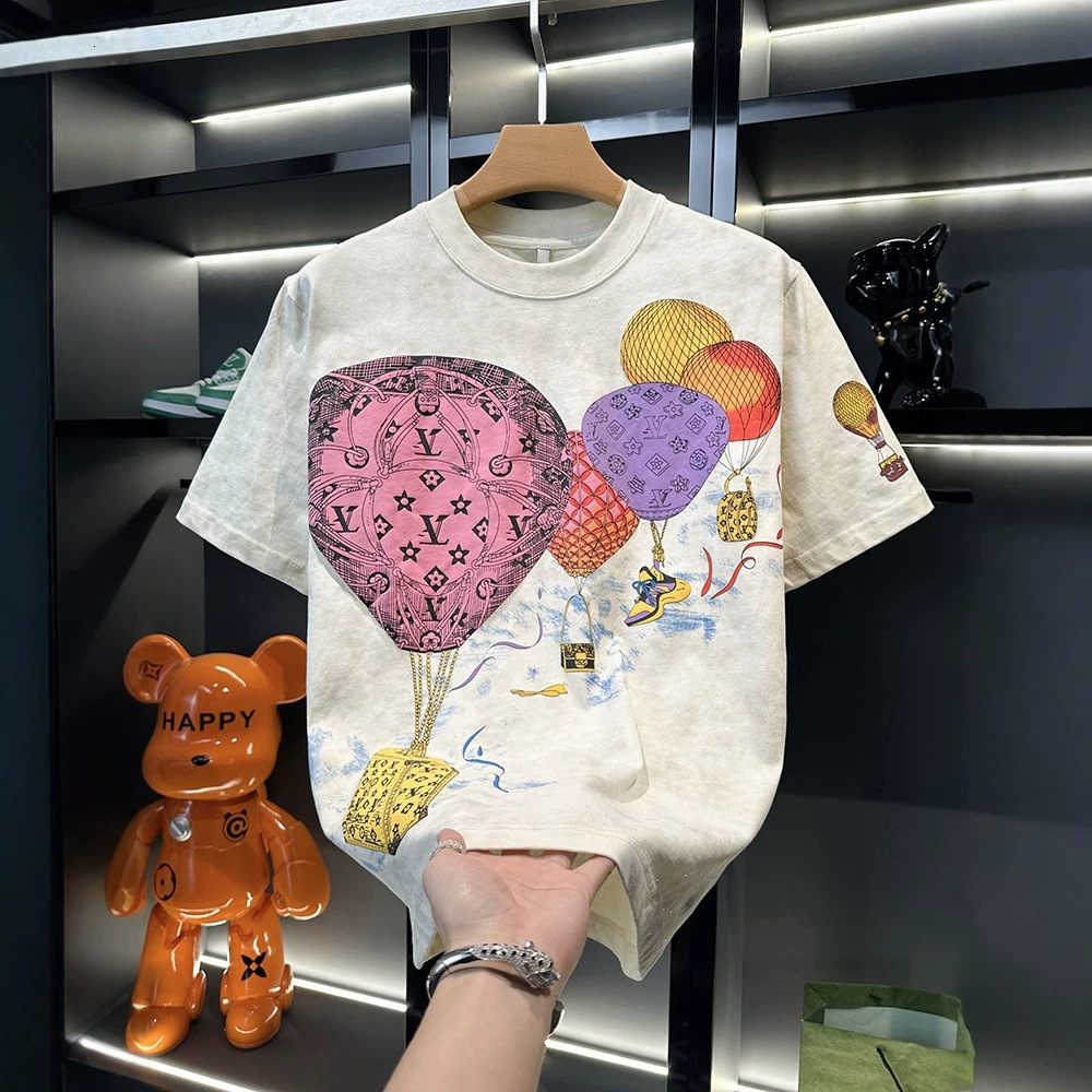 Designer's New Minimalist Casual Versatile And Unique Style High-end Design Hot Air Balloon Cotton Short-sleeved T-shirt For Men Summer's Ne - view 4