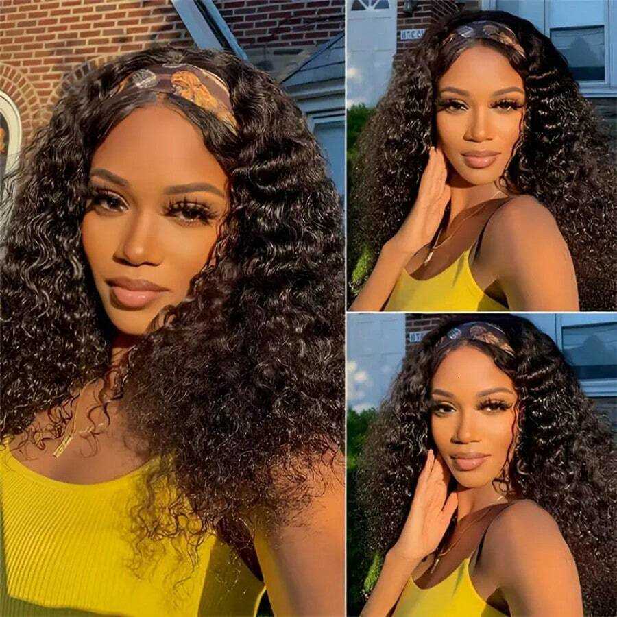 200% Density Headband Wig Human Hair Deep Wave Headband Wigs And Go Glueless None Lace Front Human Hair Headband Wig Hair Wigs Natural Color X260812 - view 3