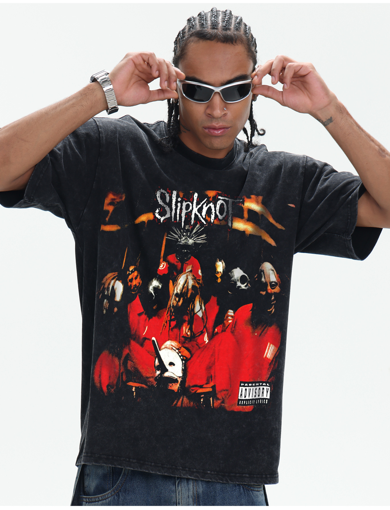2026 washed T-Shirt Summer New Slipknot European and American High Street Combed Cotton Heavy Knit Round Neck Short Sleeve Men's Top - view 8
