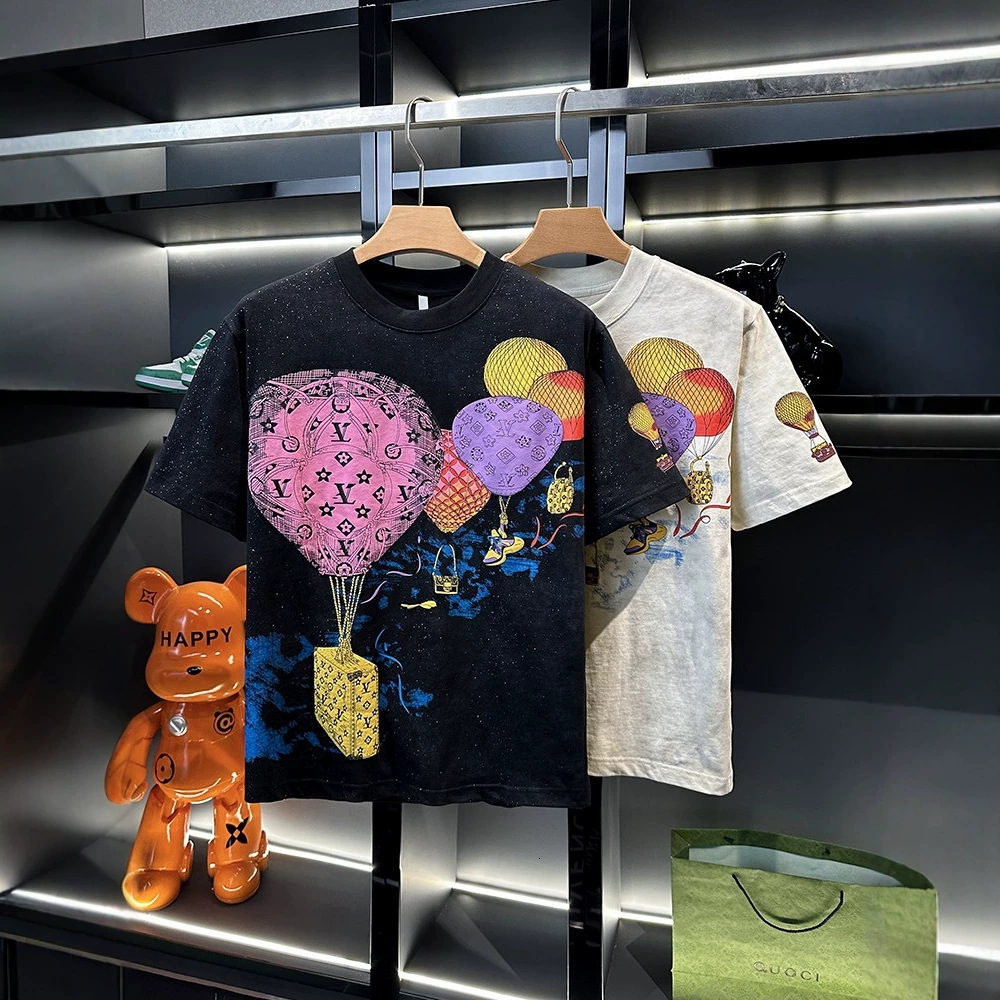 Designer's New Minimalist Casual Versatile And Unique Style High-end Design Hot Air Balloon Cotton Short-sleeved T-shirt For Men Summer's Ne