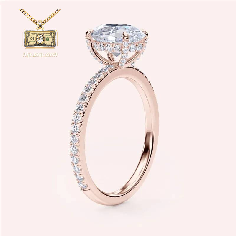JY Jewelry Real Gold 2 5 ct Oval Ice Cut Luxuery Hiden Halo Engagment Lab Grown Diamond IGI Certificate For Women Wedding Band Ring