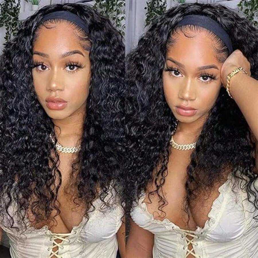 200% Density Headband Wig Human Hair Deep Wave Headband Wigs And Go Glueless None Lace Front Human Hair Headband Wig Hair Wigs Natural Color X260812