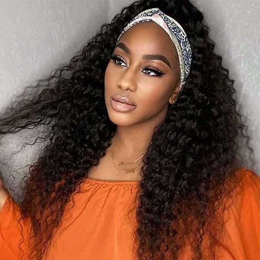 200% Density Headband Wig Human Hair Deep Wave Headband Wigs And Go Glueless None Lace Front Human Hair Headband Wig Hair Wigs Natural Color X260812 - view 5