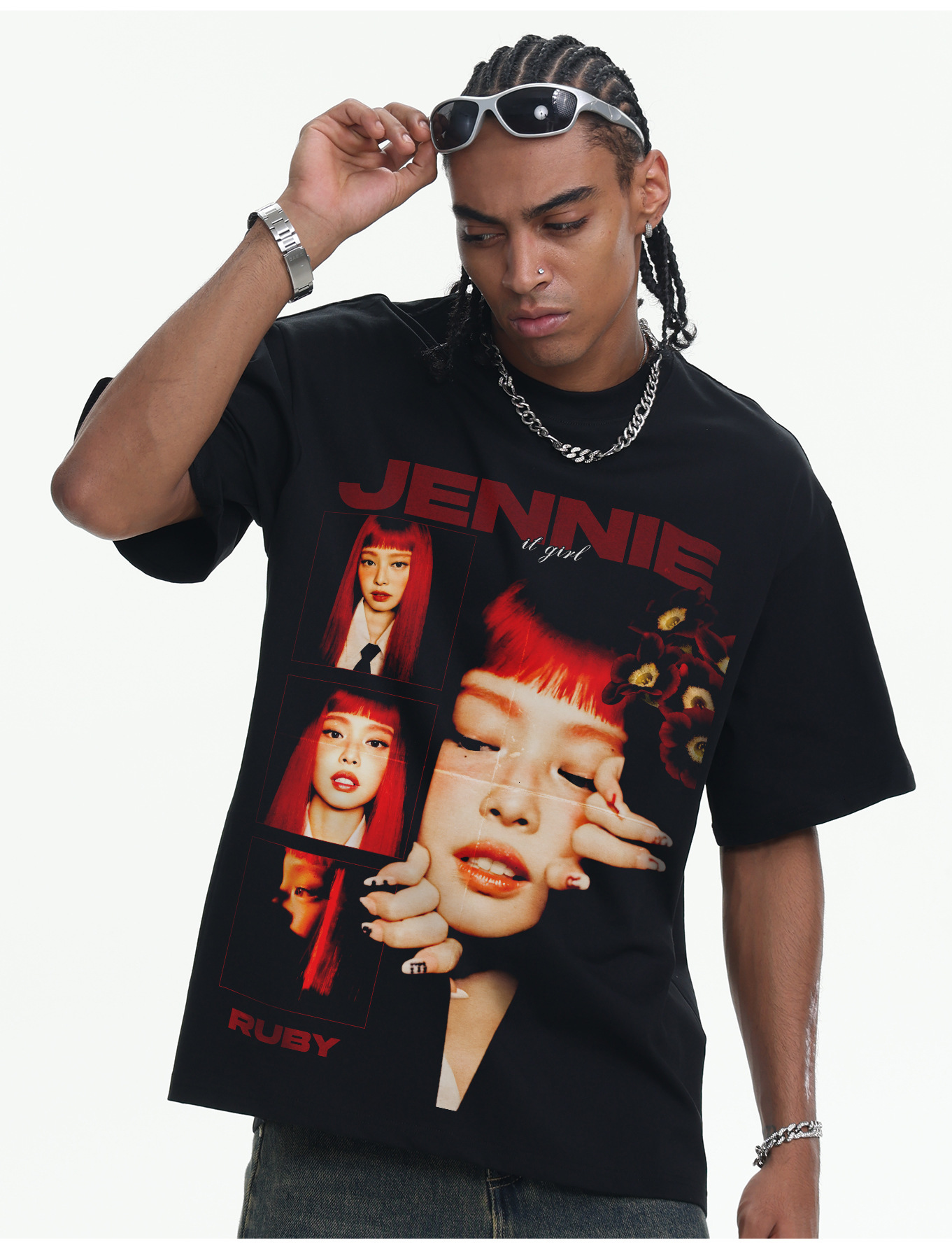 2026 washed T-Shirt Jennie Digital Direct Print 230g Snowflake Heavyweight Drop Shoulder Loose Fit Couple Short Sleeve - view 6