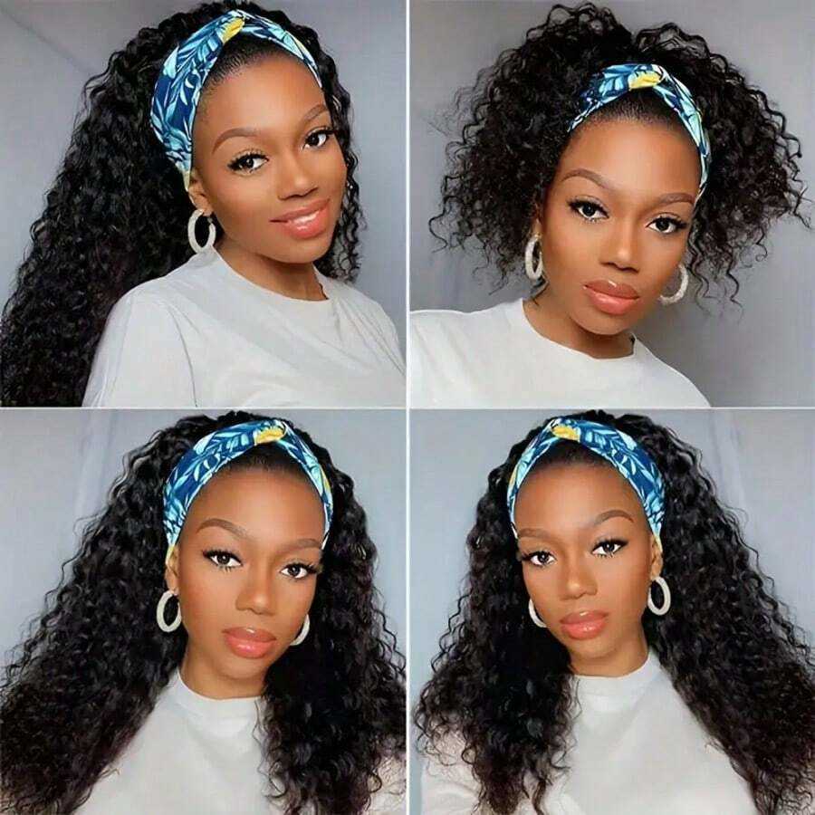200% Density Headband Wig Human Hair Deep Wave Headband Wigs And Go Glueless None Lace Front Human Hair Headband Wig Hair Wigs Natural Color X260812 - view 6