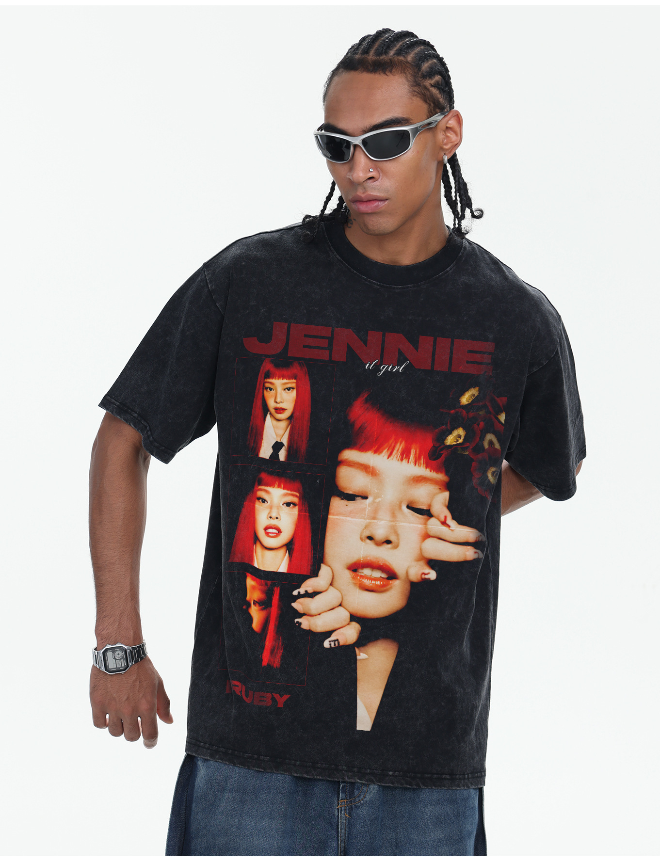 2026 washed T-Shirt Jennie Digital Direct Print 230g Snowflake Heavyweight Drop Shoulder Loose Fit Couple Short Sleeve - view 8
