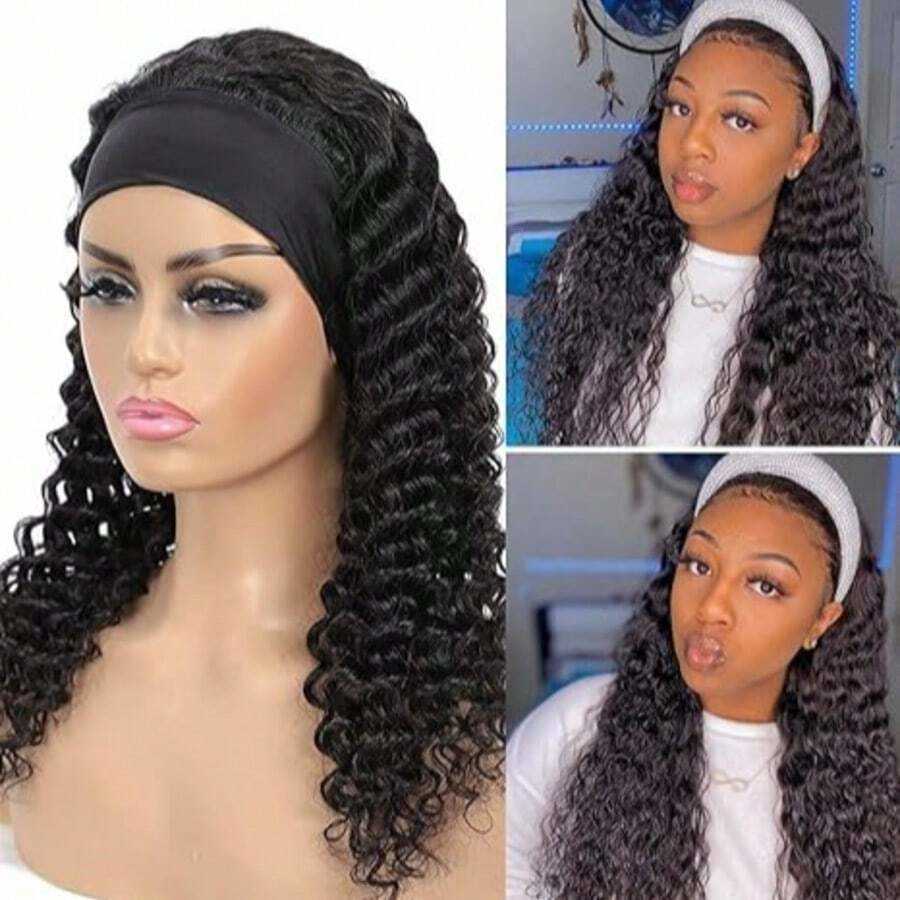 200% Density Headband Wig Human Hair Deep Wave Headband Wigs And Go Glueless None Lace Front Human Hair Headband Wig Hair Wigs Natural Color X260812 - view 4