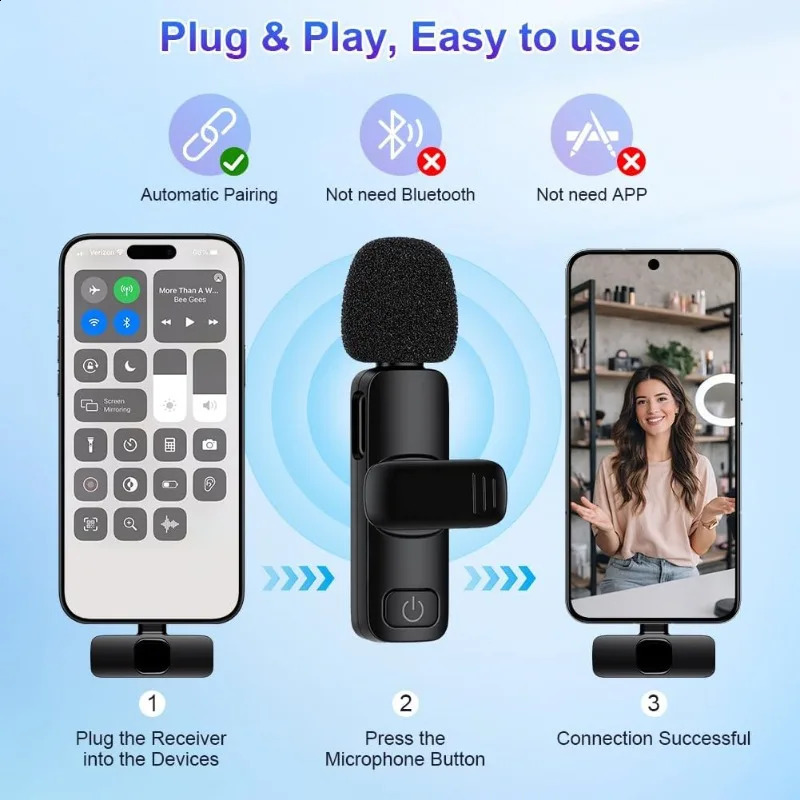 Wireless Lavalier Microphone for iPhone Android Mini Mic with Noise Cancellation Wireless Mic for Video Recording Interview Pod 260811 - view 5