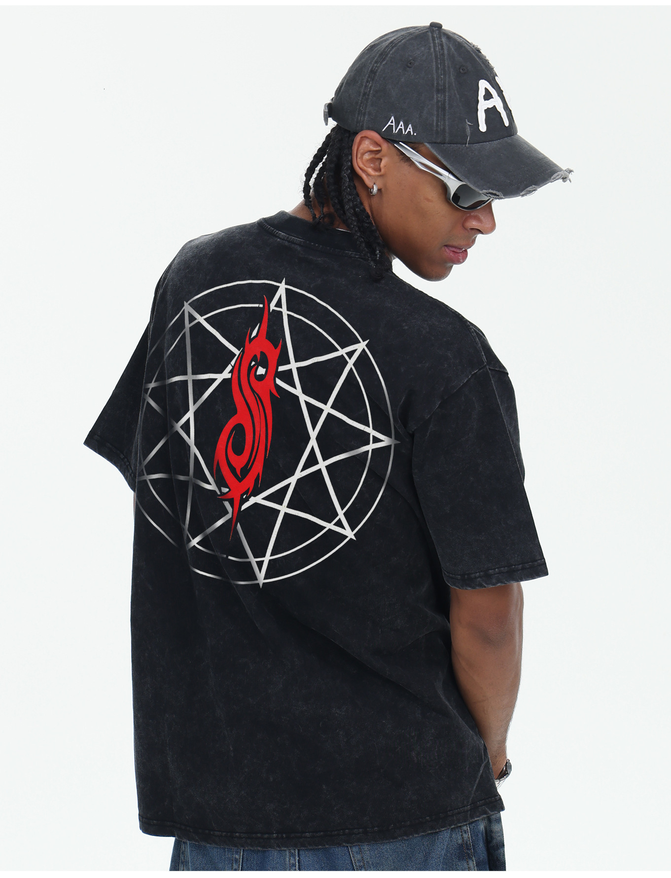 2026 washed T-Shirt Summer New Slipknot European and American High Street Combed Cotton Heavy Knit Round Neck Short Sleeve Men's Top - view 9