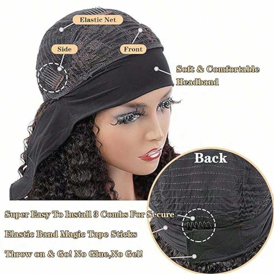 200% Density Headband Wig Human Hair Deep Wave Headband Wigs And Go Glueless None Lace Front Human Hair Headband Wig Hair Wigs Natural Color X260812 - view 7