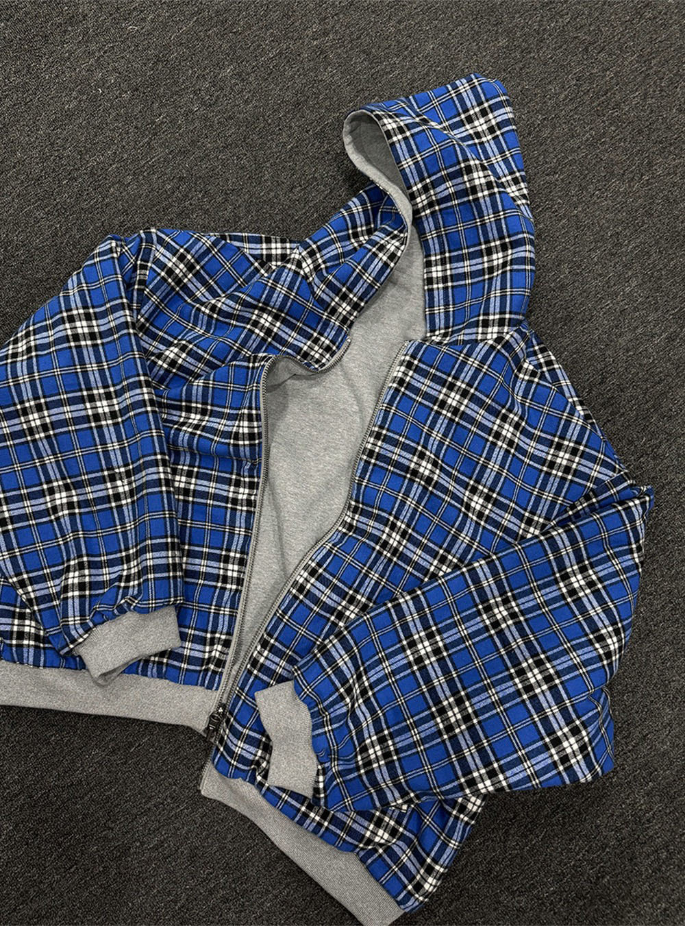 Men Zip Up Hoodie Reversible Plaid Spliced Hooded Sweatshirt Autumn Winter New Fashion Double Sided Wear Zip Hoodies For Men