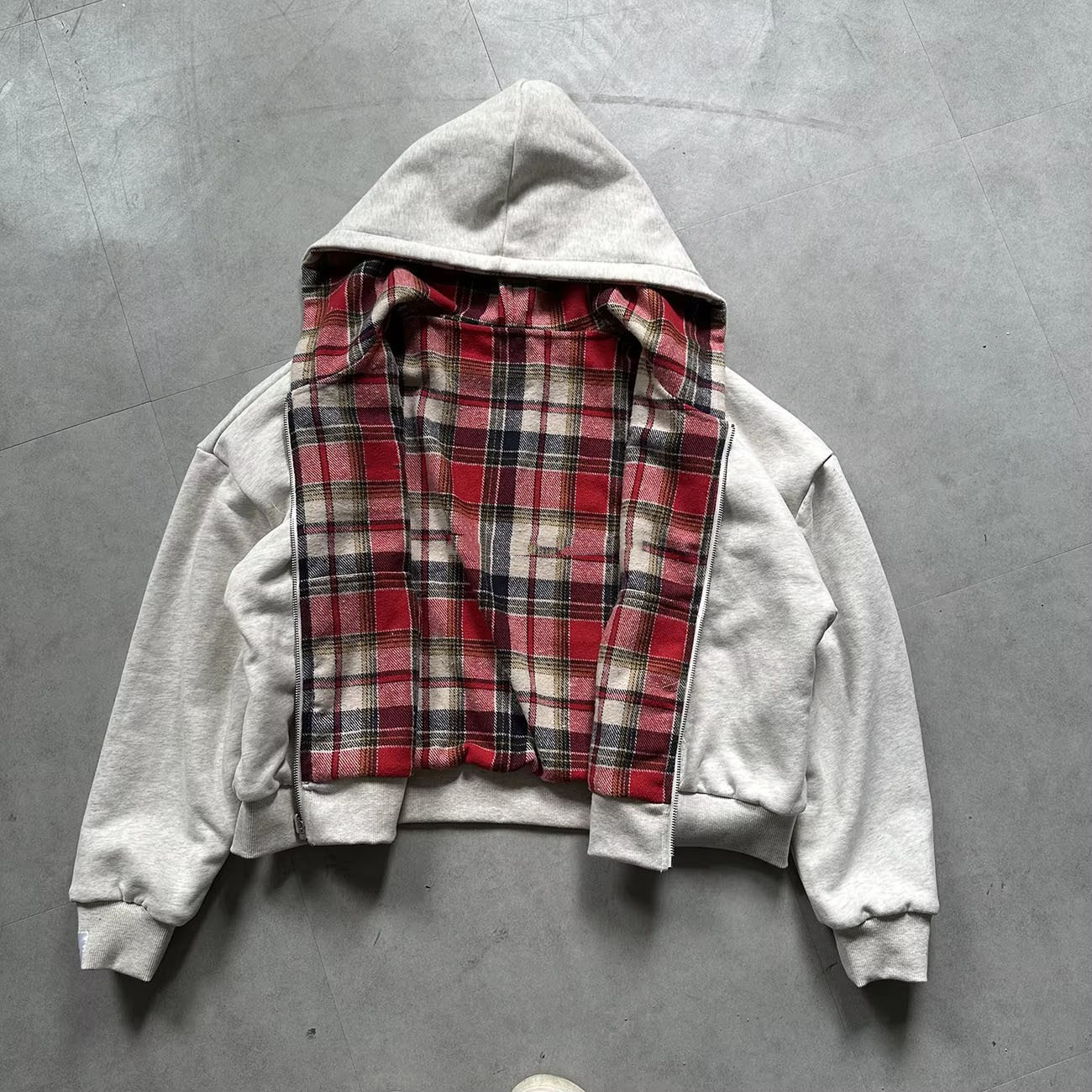 Men Zip Up Hoodie Reversible Plaid Spliced Hooded Sweatshirt Autumn Winter New Fashion Double Sided Wear Zip Hoodies For Men