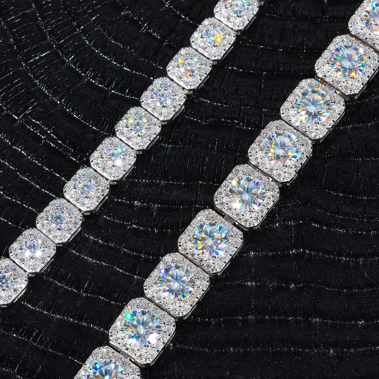 Sparkling 6Mm 8Mm Moissanite Halo Tennis Bracelet High Quality White Gold Non Fade 925 Sterling Silver Hip Hop Jewelry For Men - view 5