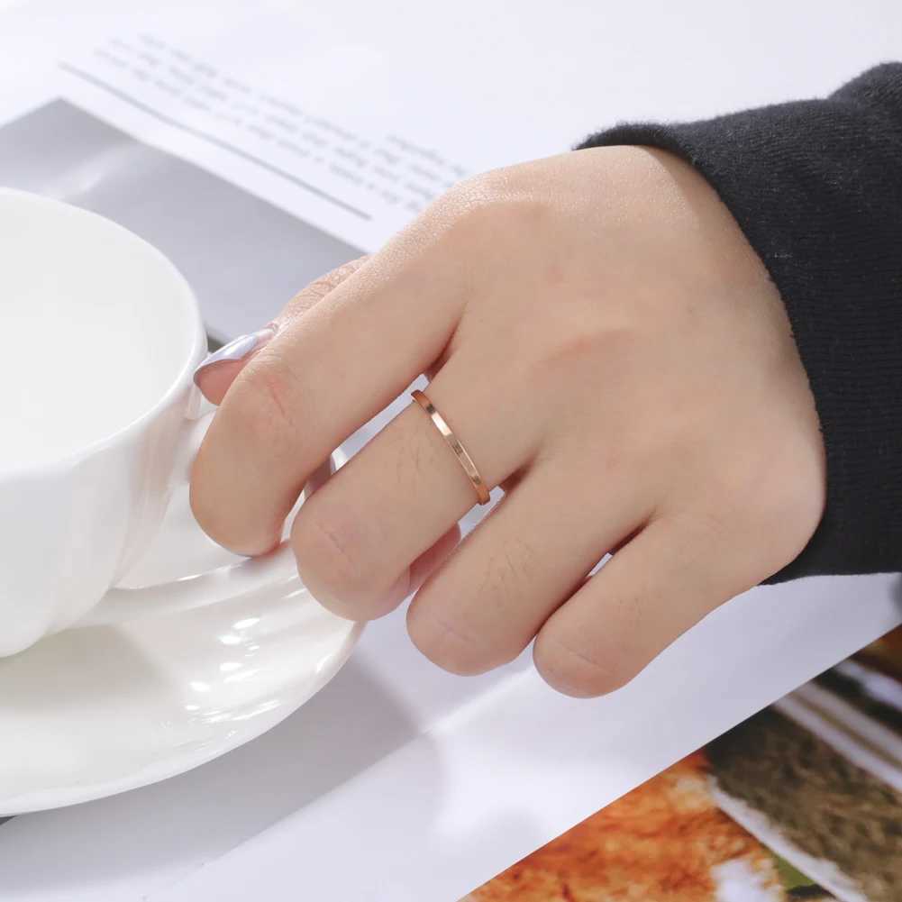 Amaxer Stainless Steel Men Women Rings Classic 2mm Finger Rings Gold Color Wedding Couple Jewelry Gift Z260813