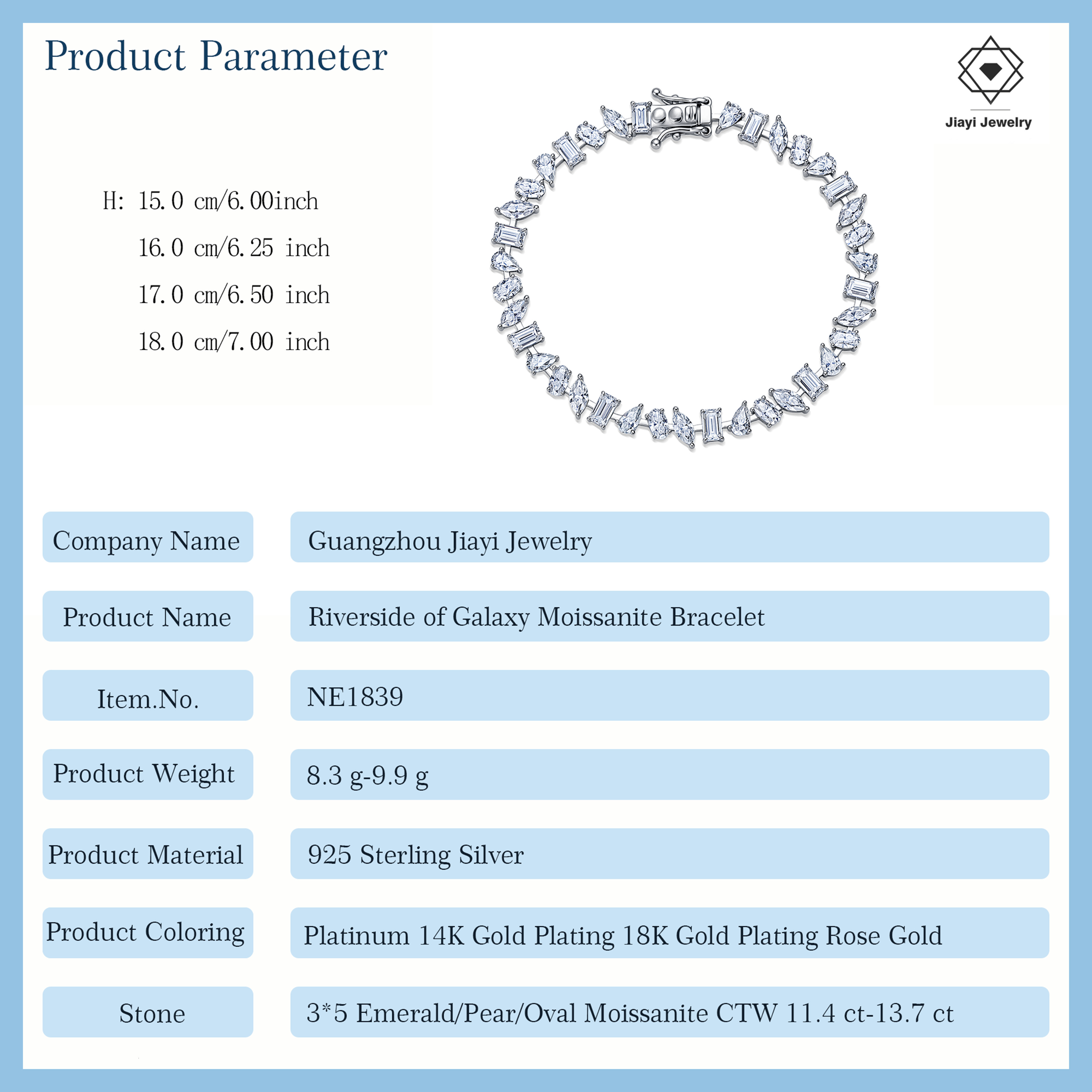 11.4-13.7 CTW S925 Sterling Silver Mixed Cut Moissanite Tennis Bracelet Marquise Pear & Baguette Stones For Women - view 3
