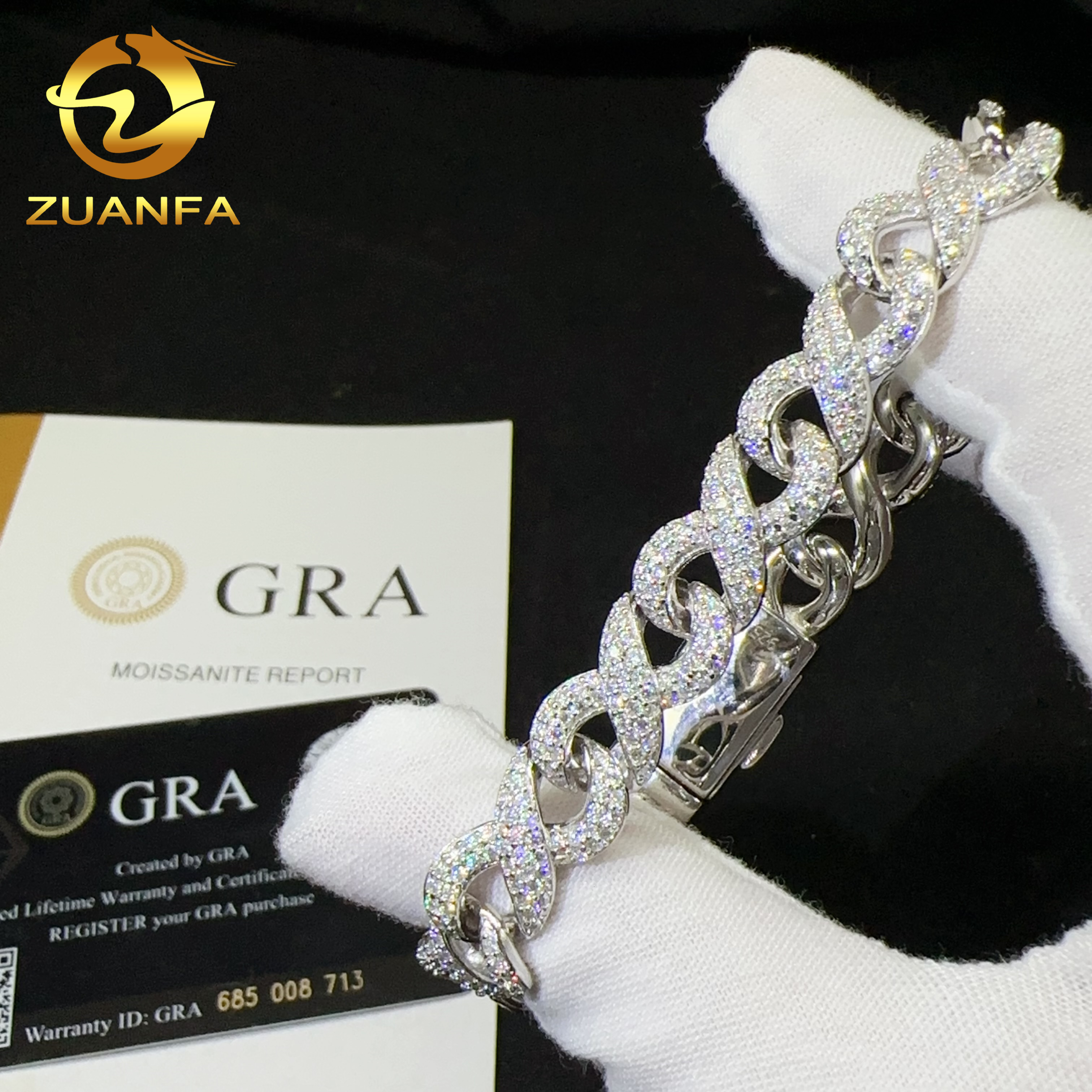 Fine Sterling Silver 925 D Color Vvs Moissanite Hip Hop Iced Out Lab Diamond Jewelry Cuban Link Chain Bracelet Men - view 6