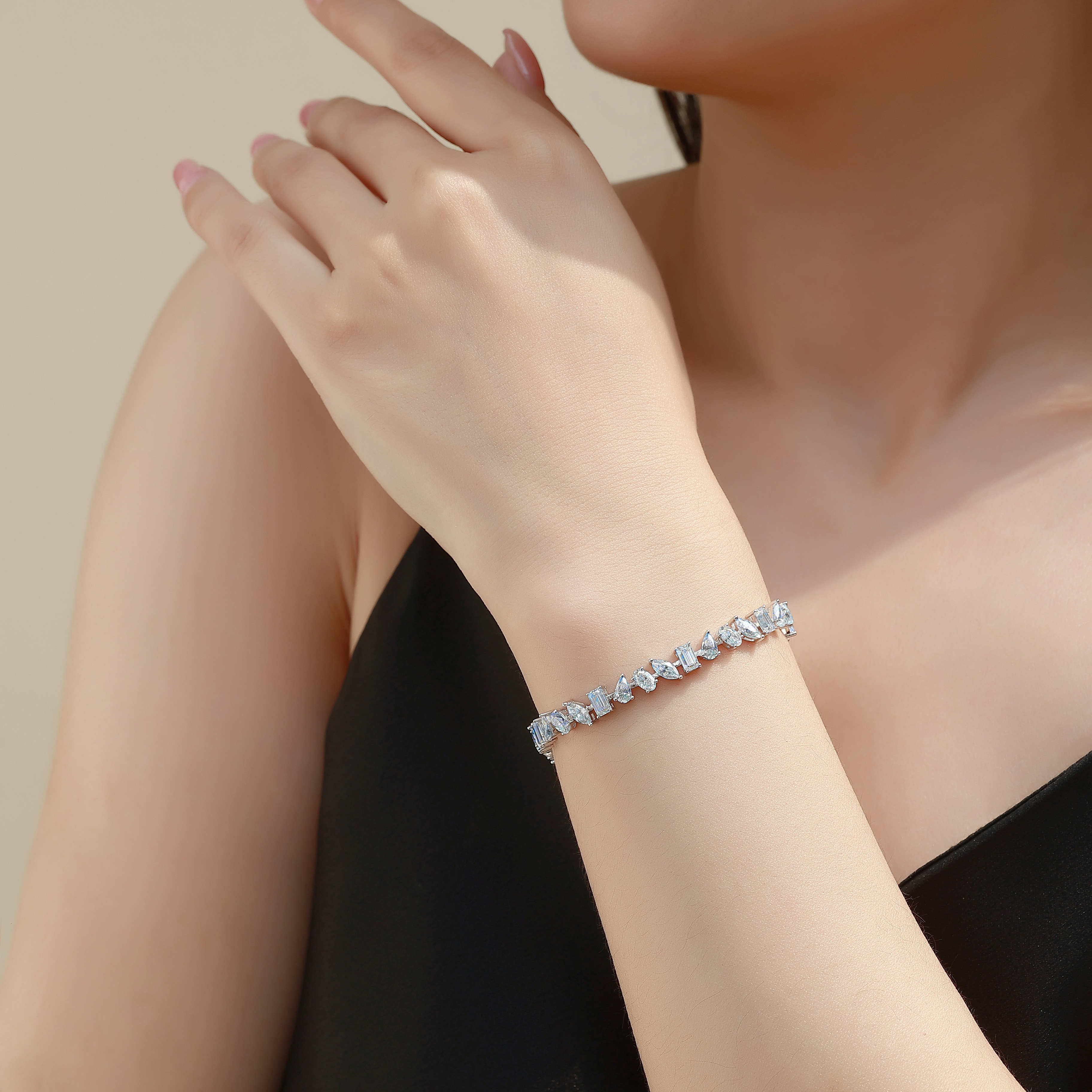 11.4-13.7 CTW S925 Sterling Silver Mixed Cut Moissanite Tennis Bracelet Marquise Pear & Baguette Stones For Women - view 6