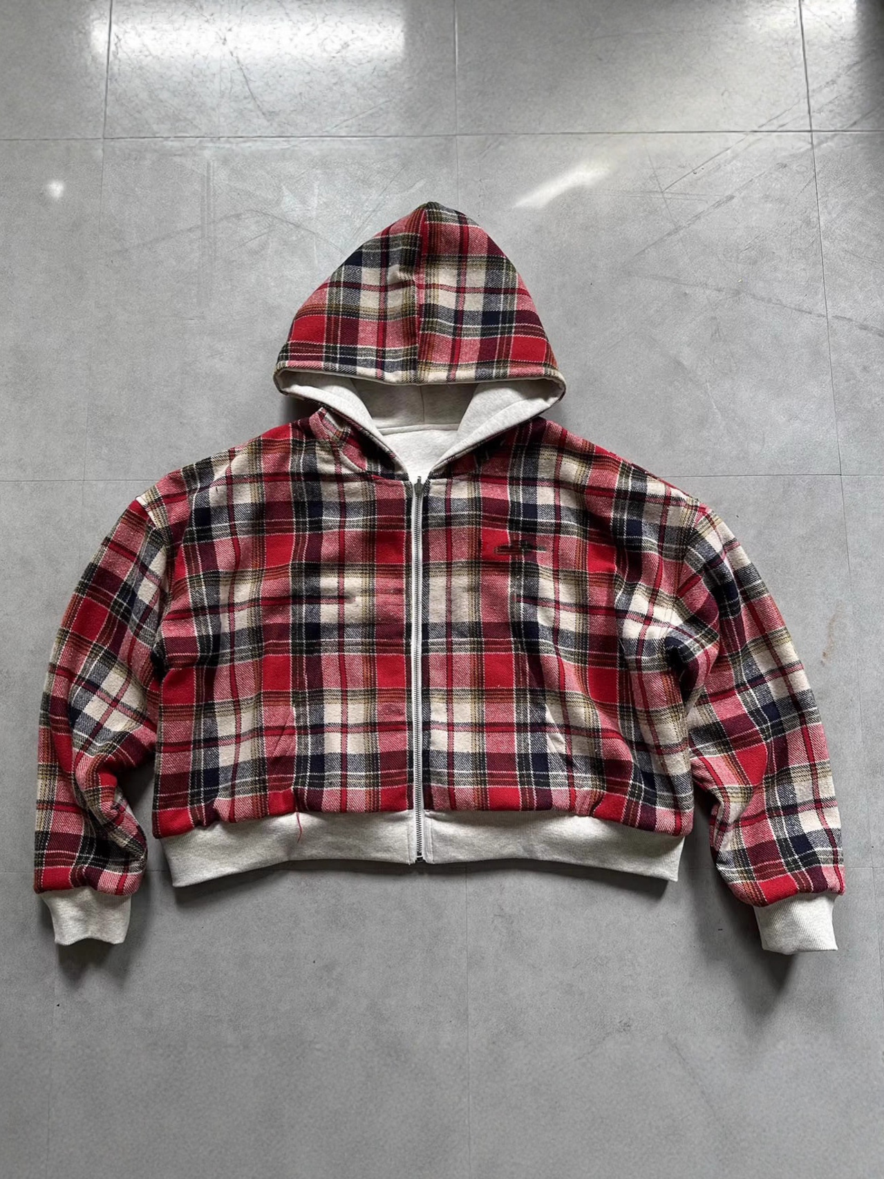 Men Zip Up Hoodie Reversible Plaid Spliced Hooded Sweatshirt Autumn Winter New Fashion Double Sided Wear Zip Hoodies For Men