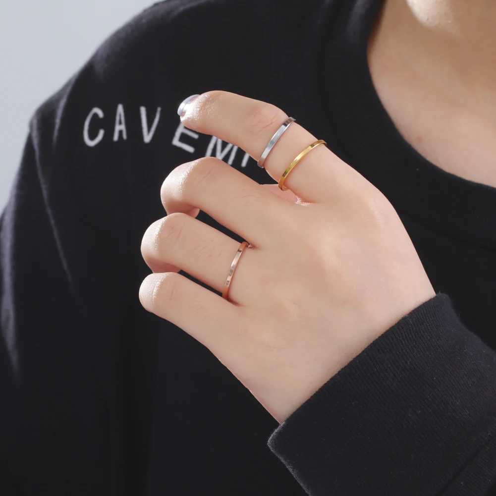 Amaxer Stainless Steel Men Women Rings Classic 2mm Finger Rings Gold Color Wedding Couple Jewelry Gift Z260813