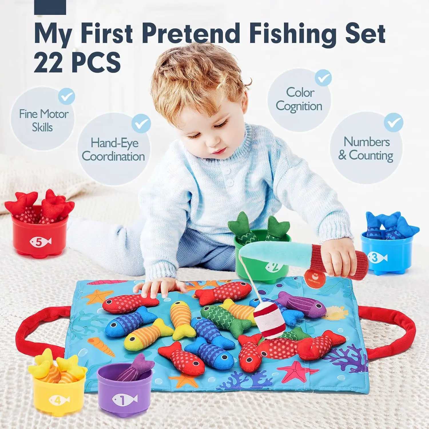 Cloth Fishing Game Set Toddler Toys Montessori Toys for Boy Girl Birthday Gift Stacking Cups Number Color Shape Learning Toy Kid Z260812 - view 5