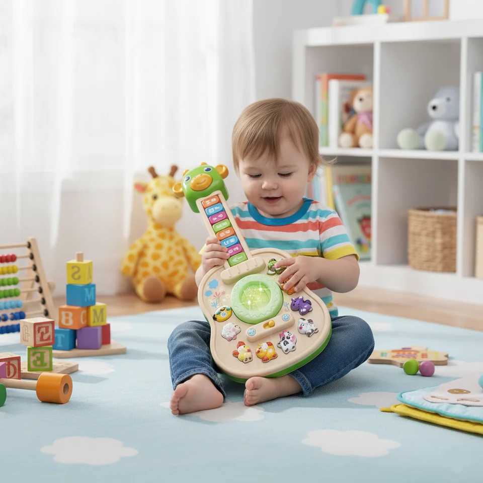 Children's Electronic Guitar Baby Piano with Animal Sounds Color Recognition Lights Melodies Educational Toy Green Giraffe C2601016 - view 4