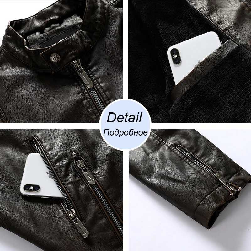 Men Fashion Leather Jacket Men Autumn Motorcycle Slim Fleece Jacket Coat Men Spring Outdoor Casual Motor Biker PU Leather JacketT260812 - view 7