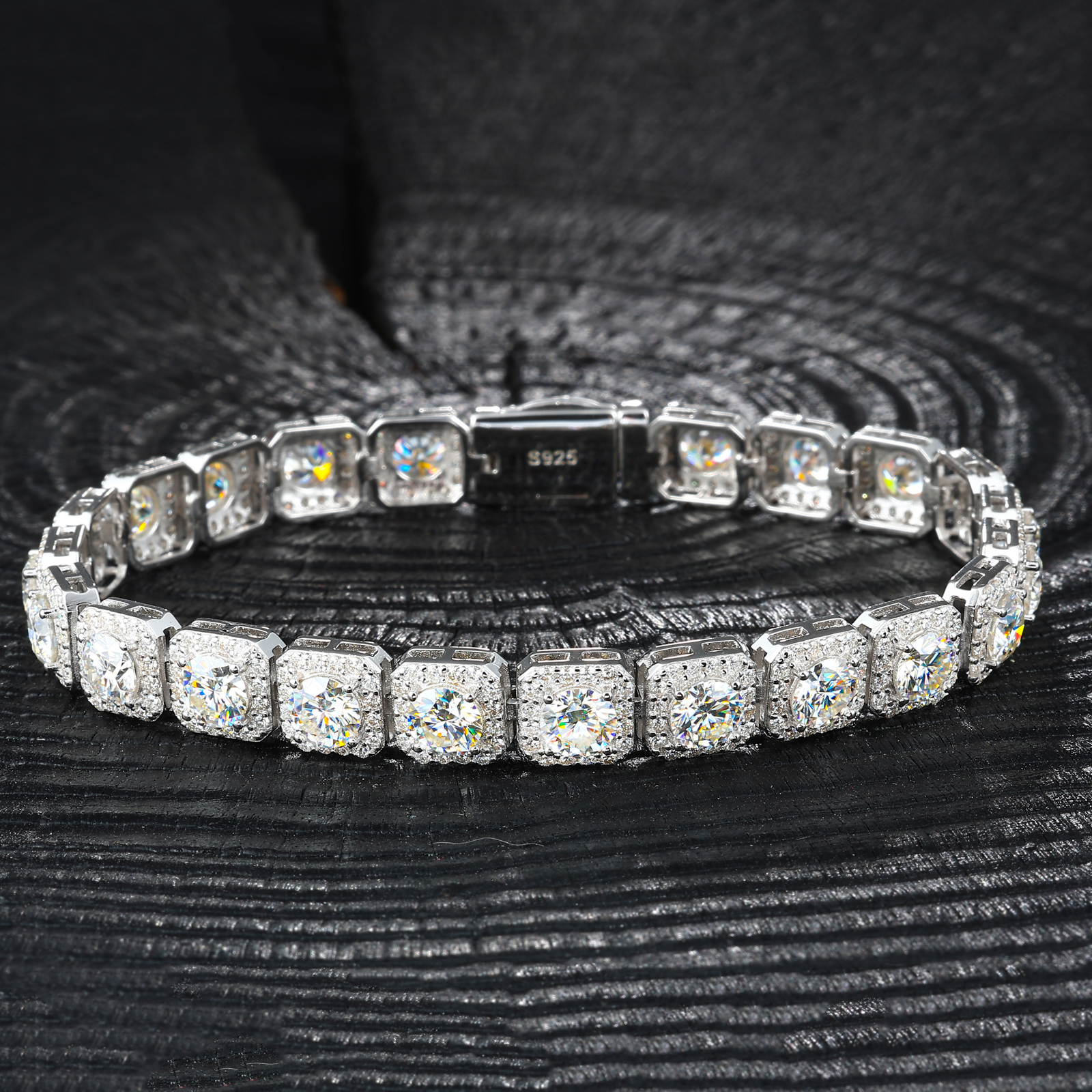 Sparkling 6Mm 8Mm Moissanite Halo Tennis Bracelet High Quality White Gold Non Fade 925 Sterling Silver Hip Hop Jewelry For Men - view 6
