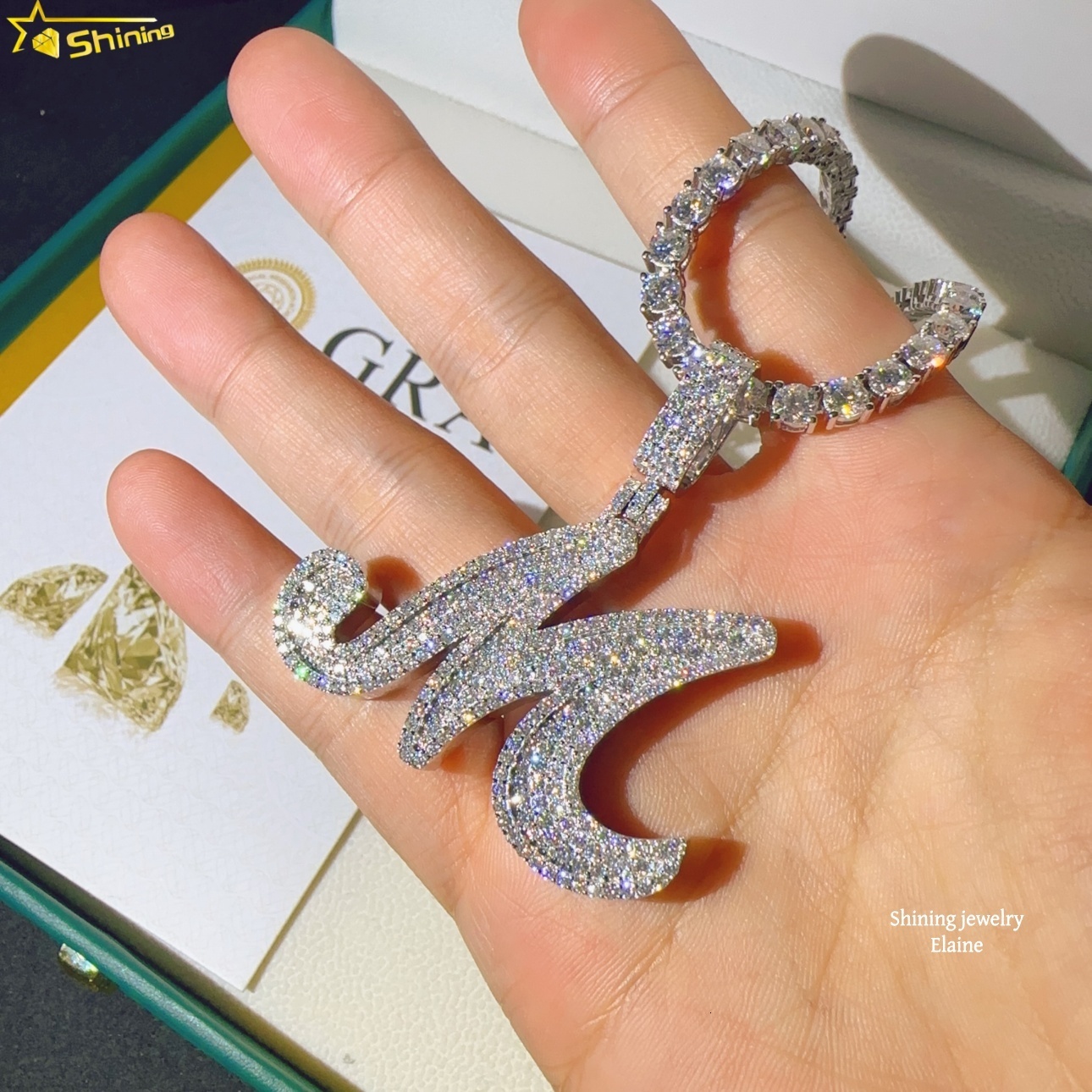 High Quality Iced Out Hip Hop Jewelry VVS Moissanite Diamond Rapper Custom Fashion Letter Pendant - view 3