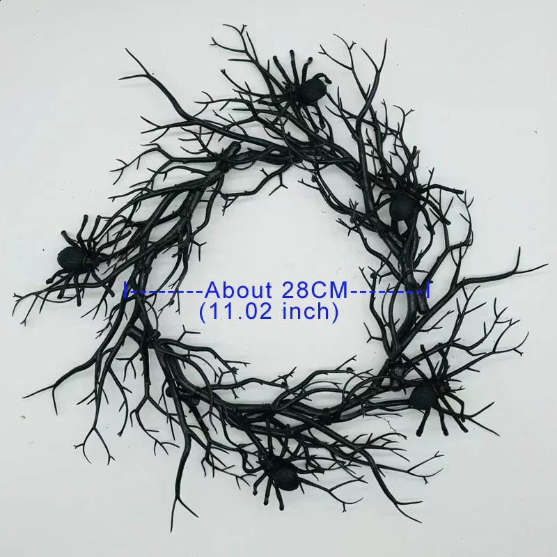 Halloween Decoration Wreath Black Branch with spider LED Strings light Battery Powered for Party Home Front Door Wall Decor 260811 - view 3