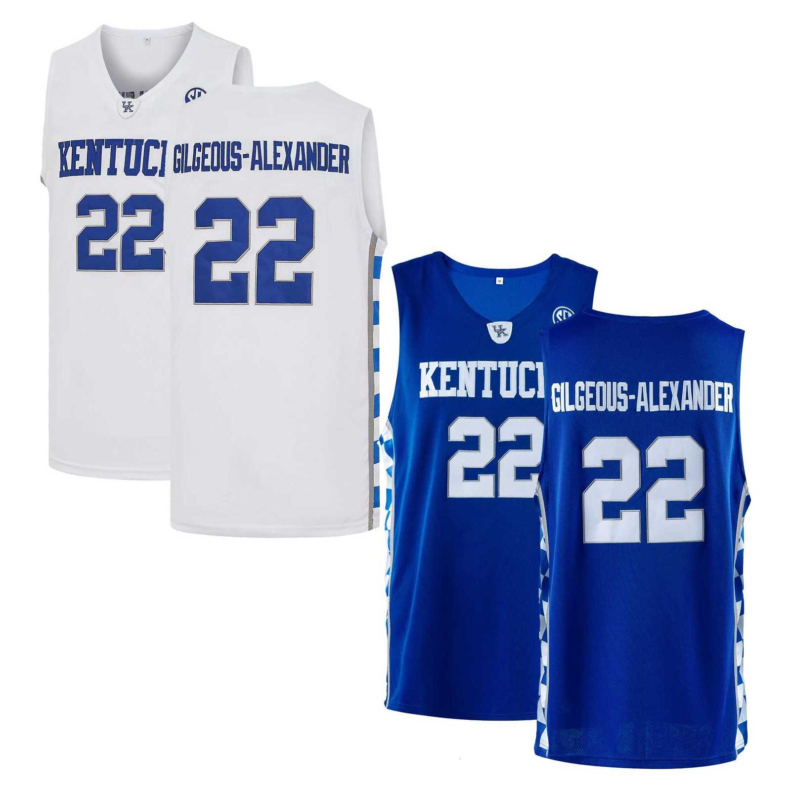 Men's #22 GilgeousAlexander Kentucky Basketball Jersey Lettered Embroidered Sleeveless College Basketball Uniform SGA Fan Jersey for Game Day X26