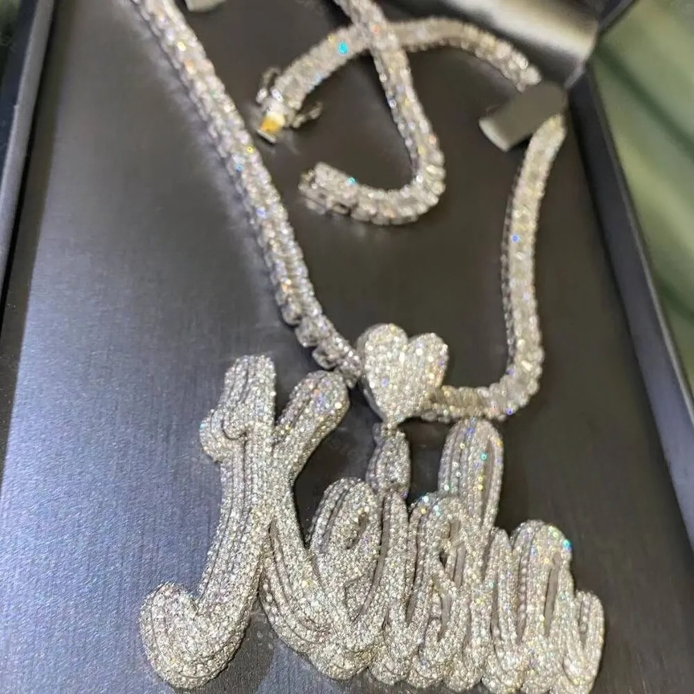mossanite earrings Gra Certificate Custom Name 925 Silver Fully Vvs Iced Out Hip Hop Moissanite Pendant Diamond moissanite designer luxury 768 - view 3