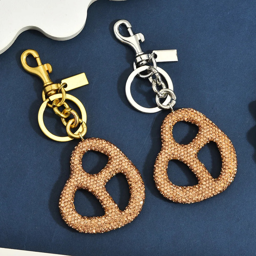 Rhinestone Pretzel Bag Charm Keychain Crystal Gold Hardware Sparkly Purse Pendant Accessory Cute Funny Foodie Gifts For Friends 260812