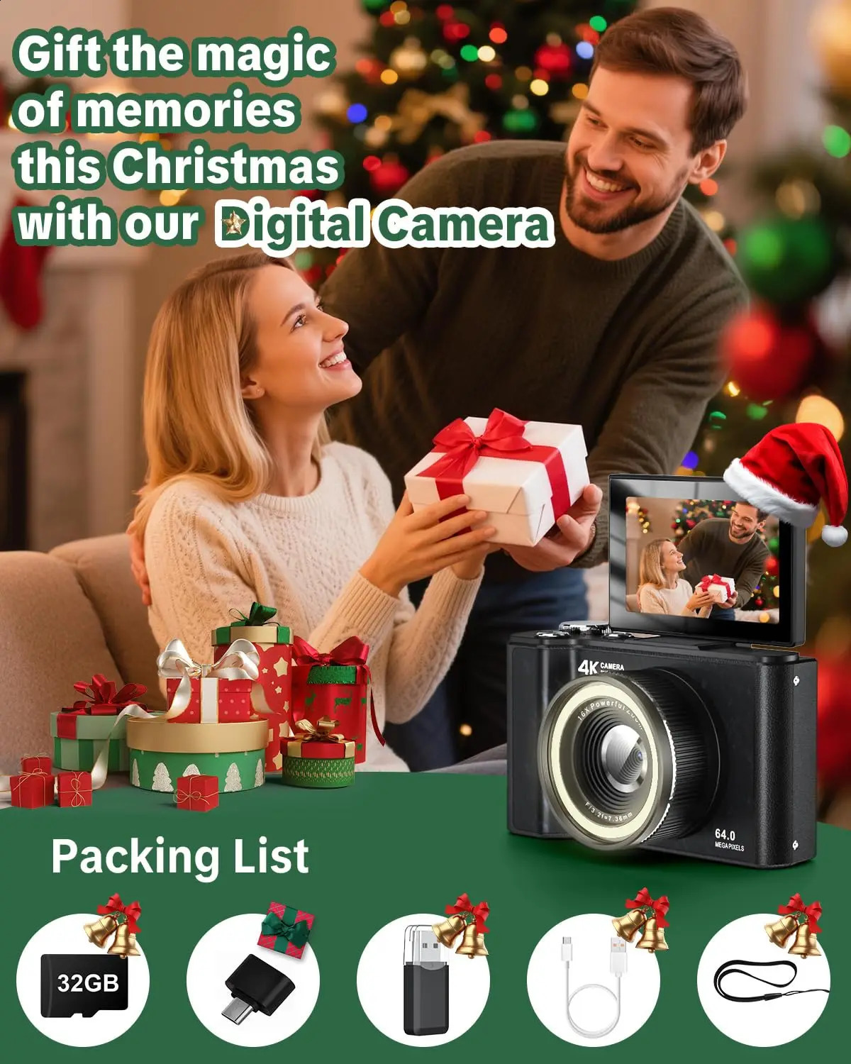 4K Digital Camera for Pography 4k with Ring Light180° Flip Screen Vlogging BeauTY Mode Point and Shoot Cameras y260821 - view 9