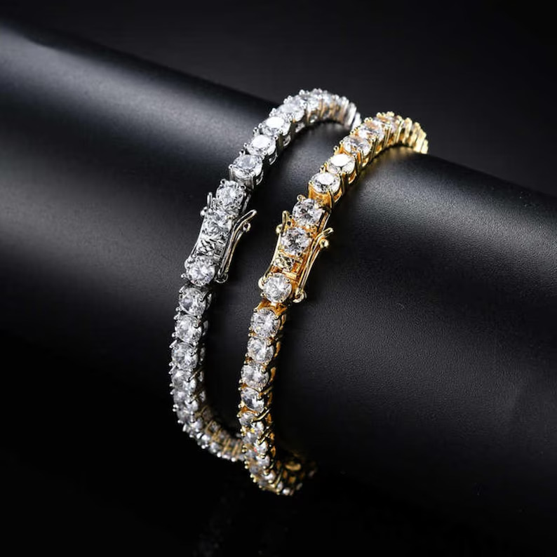 IGI Certified CVD Hpht Lab Grown Diamond Tennis Bracelet Chain Necklace in 10k 14k 18k Solid Gold Four Prong 3mm 4mm 5mm - view 3