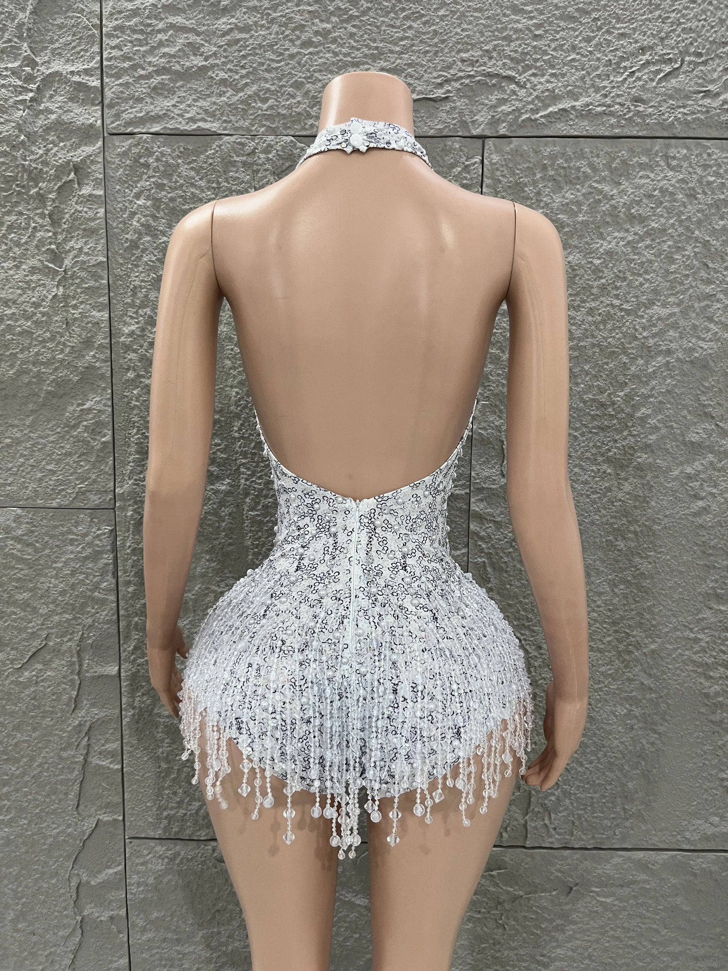 Opulent Deep V Neck Backless Performance Dance Costume Sparkly Rhinestones Pearls Bodysuit Dancer Stage Wear Club Outfit 260812 - view 4
