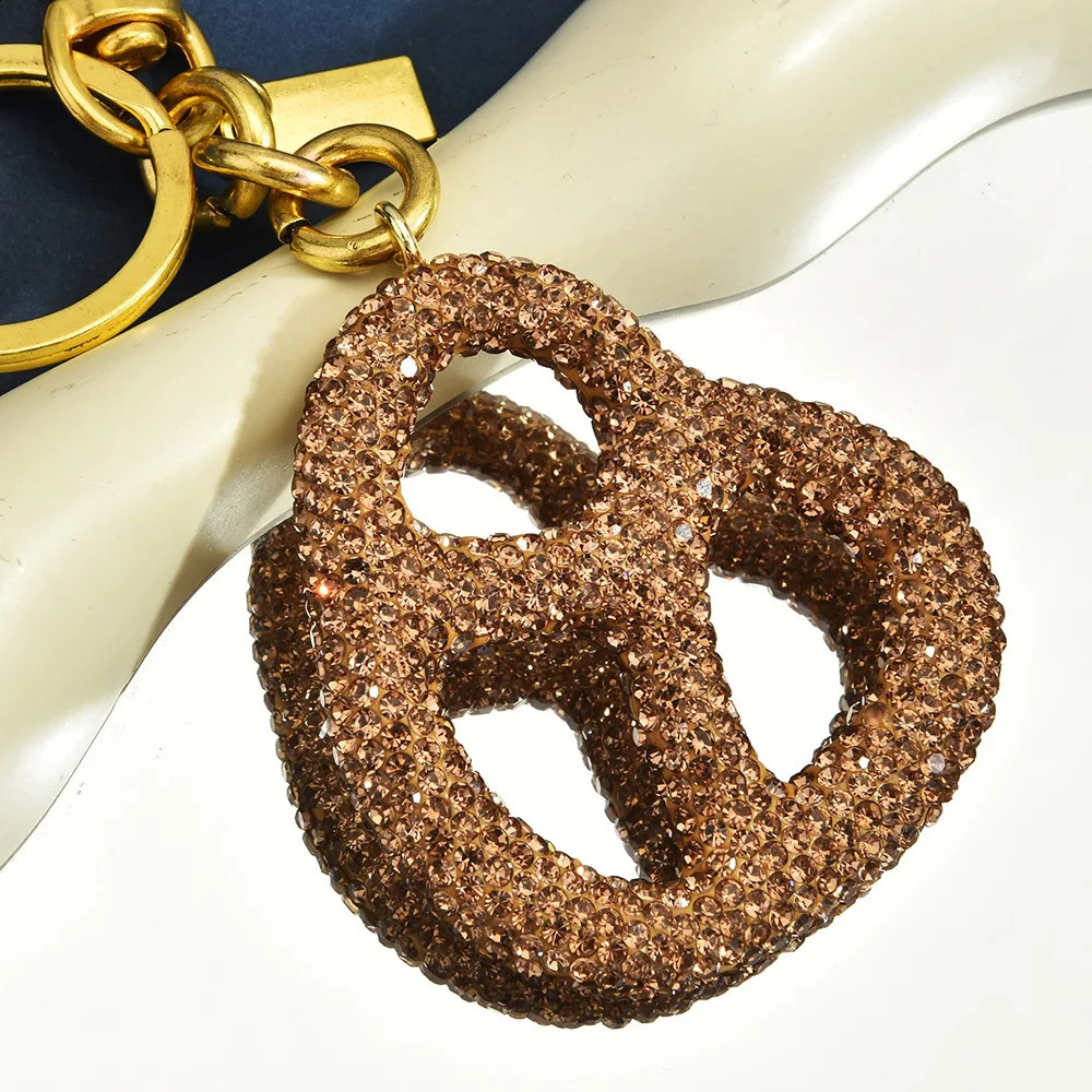 Rhinestone Pretzel Bag Charm Keychain Crystal Gold Hardware Sparkly Purse Pendant Accessory Cute Funny Foodie Gifts For Friends 260812 - view 5