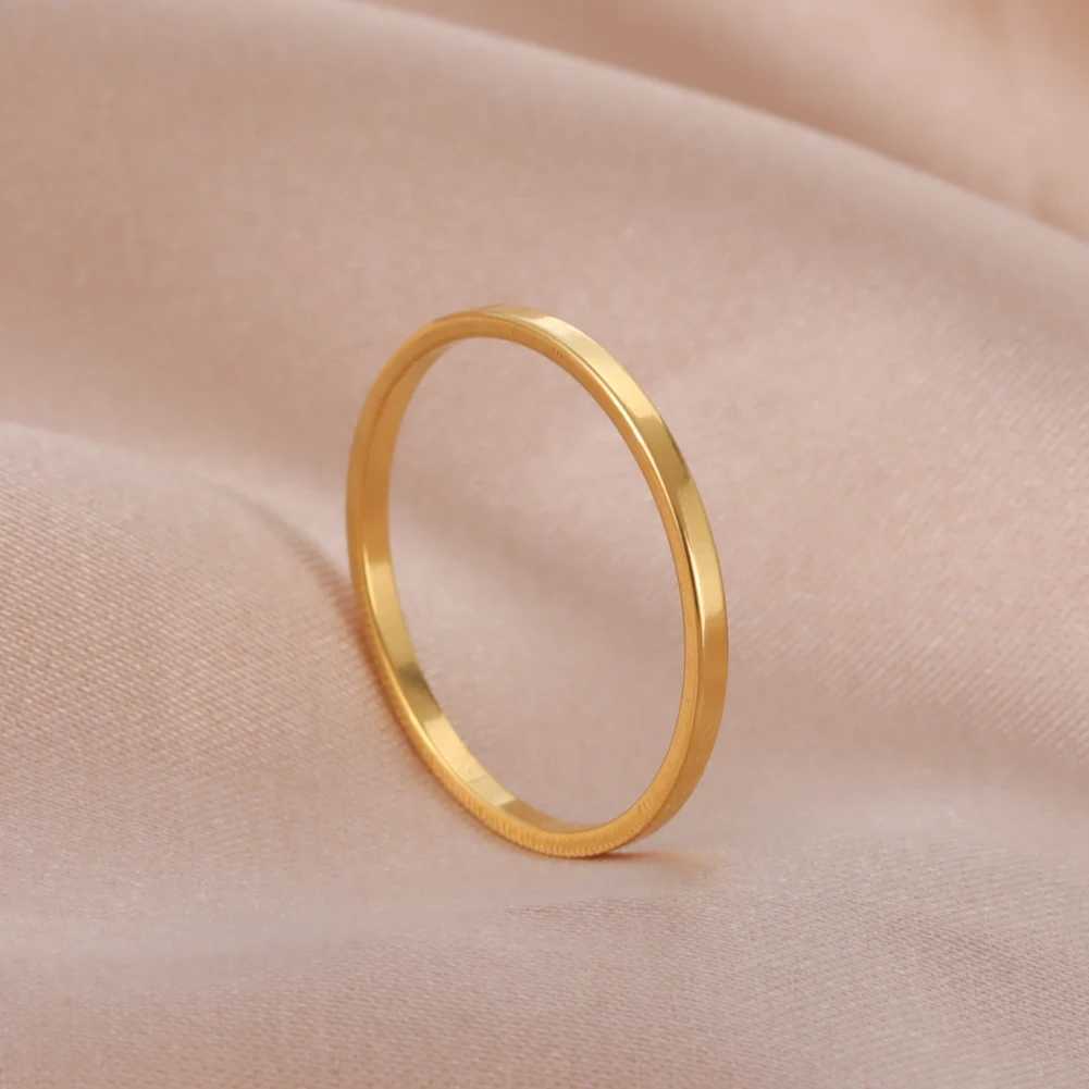 Amaxer Stainless Steel Men Women Rings Classic 2mm Finger Rings Gold Color Wedding Couple Jewelry Gift Z260813