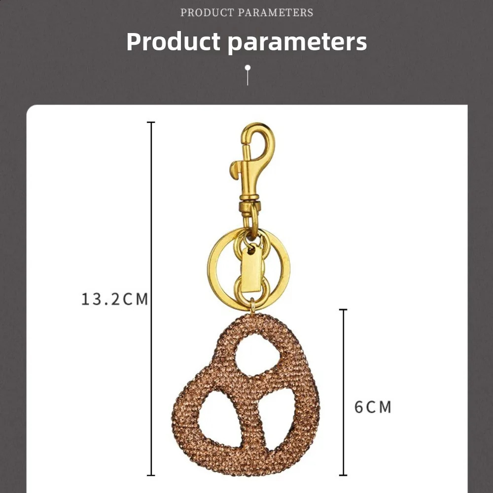Rhinestone Pretzel Bag Charm Keychain Crystal Gold Hardware Sparkly Purse Pendant Accessory Cute Funny Foodie Gifts For Friends 260812 - view 7